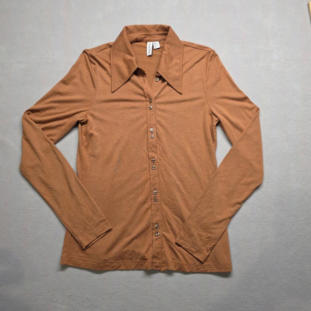 & Other Stories Dagger Collar Button Knit Top Brown US M Wool Blend